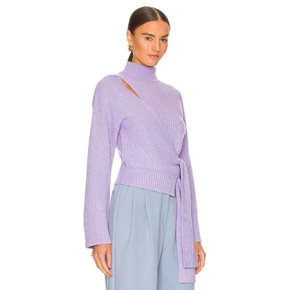 JONATHAN SIMKHAI Amaris Lavender Purple Wool Blend Knit Wrap Sweater, Size M - Picture 2 of 16